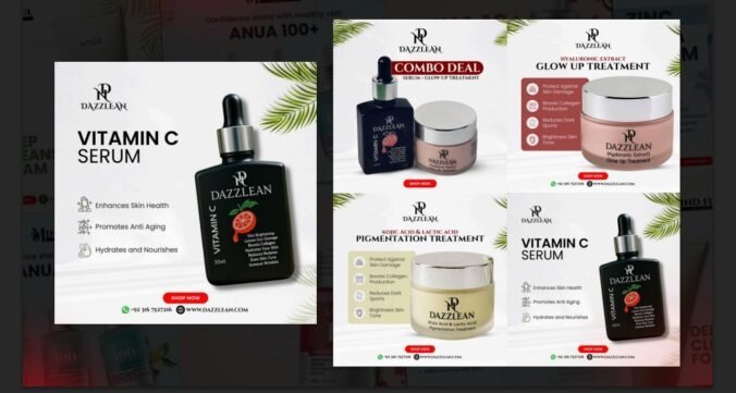 Dazzlean skincare social media post designs for Dazzlean Skincare UK UK social media content agency