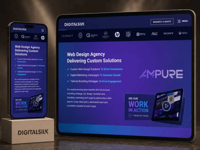 DigitalSilk web design agency website shown on phone and tablet wordpress developement