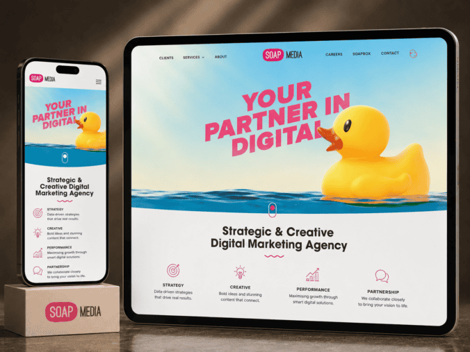 Soap Media digital marketing agency website shown on phone and tablet wordpress developement